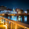 35595826 - newark, nj cityscape by night, viewed from riverbank park. jackson street bridge, illuminated, spans the passaic river